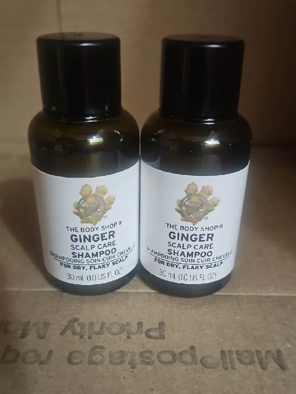 The Body Shop Ginger Scalp Care Shampoo - Black & White - 2 Bottles 30ml. 1.0 Oz